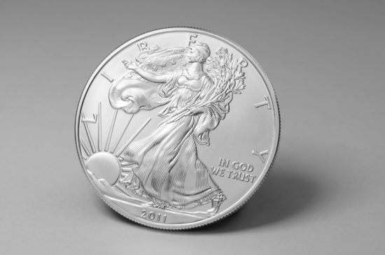 An American Silver Eagle coin.