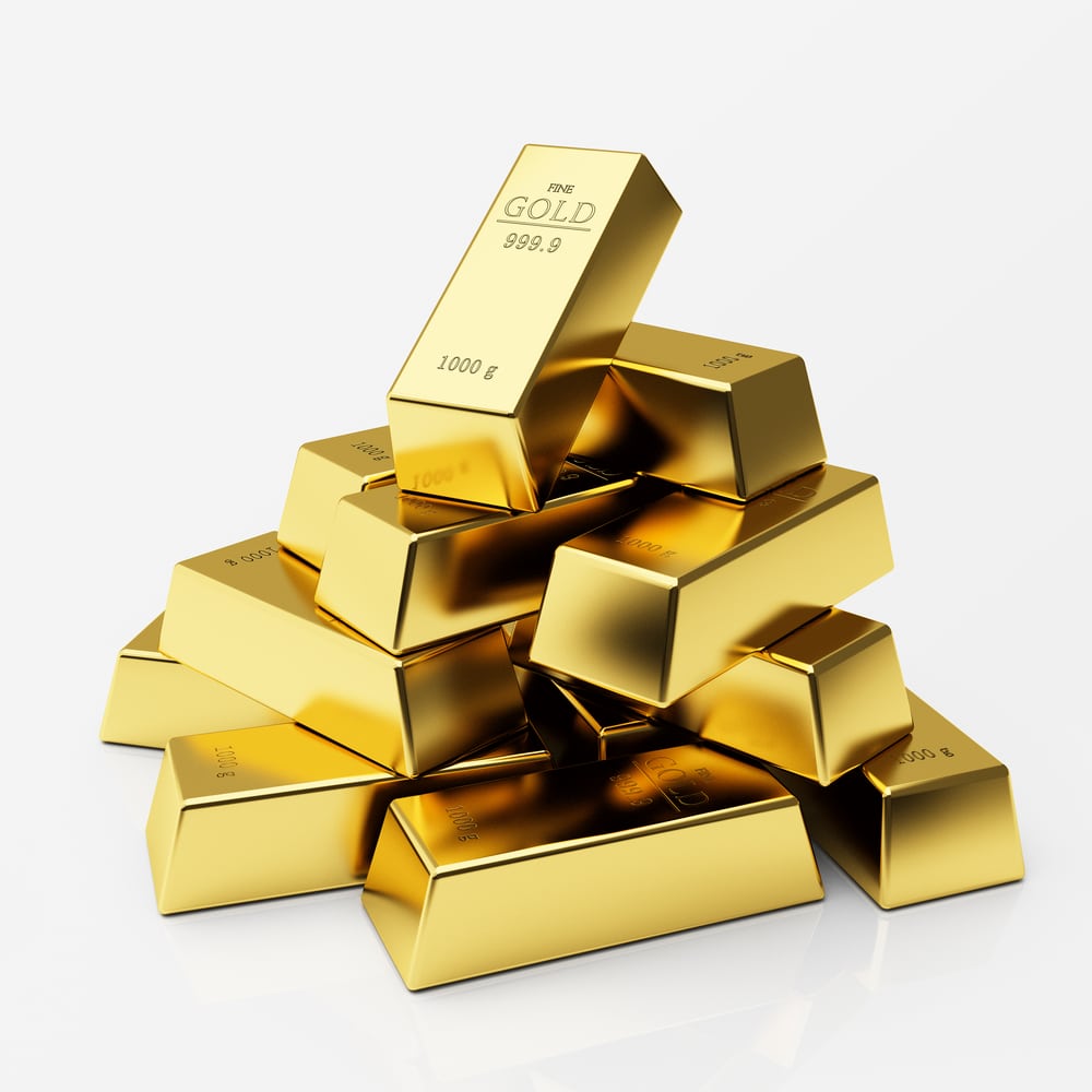 Gold,Bars,Isolated,On,White,Background