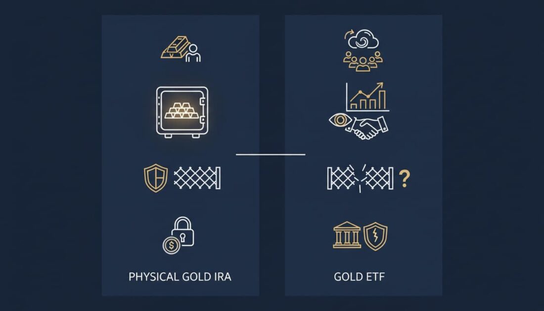 Comparison chart showing Gold IRA ownership versus gold ETF counterparty risk
