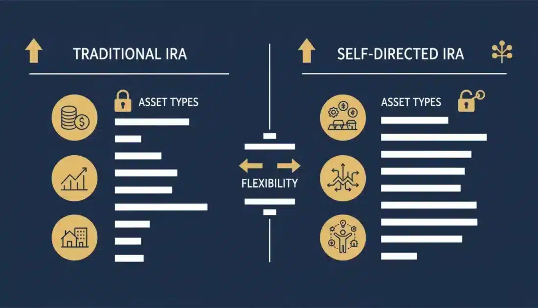 Comparison chart showing traditional IRA versus self directed IRA differences