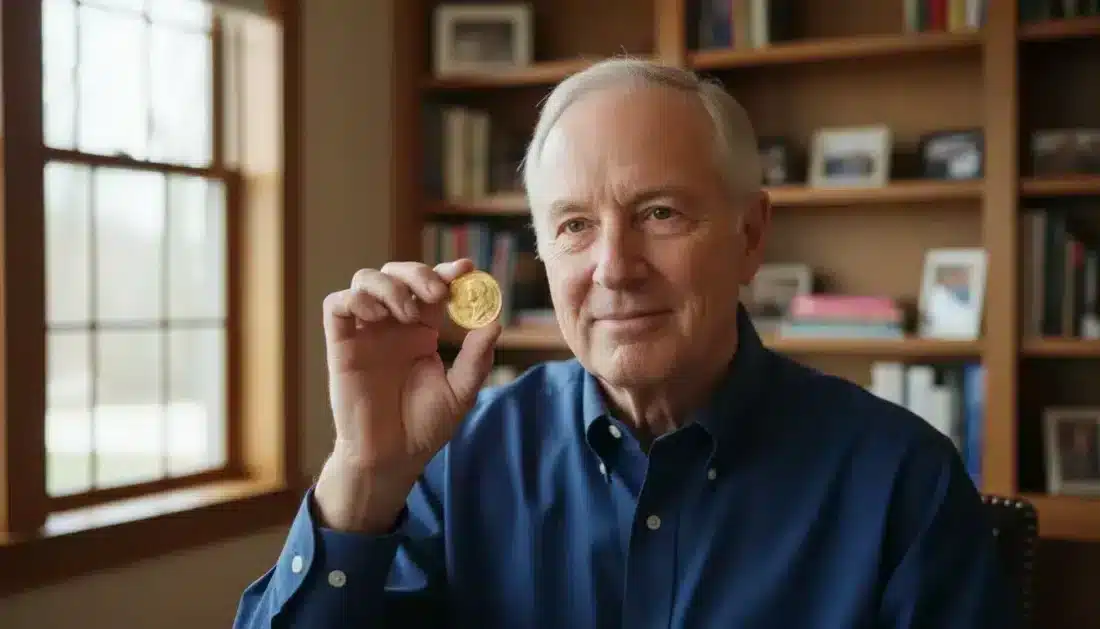 Confident gold owner holding American Gold Eagle coin