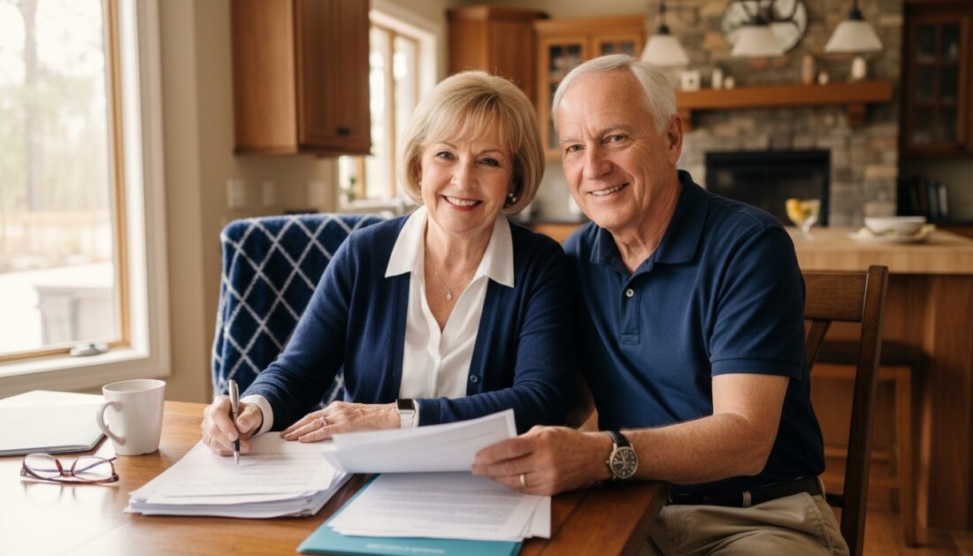 Couple confidently reviewing gold IRA options at home