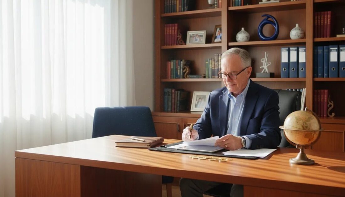 Customer reviewing Gold IRA documents in home office