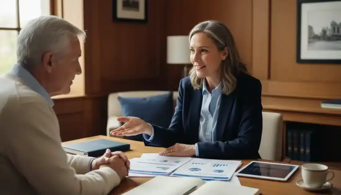 Financial professional explaining gold IRA allocation to retirement customer