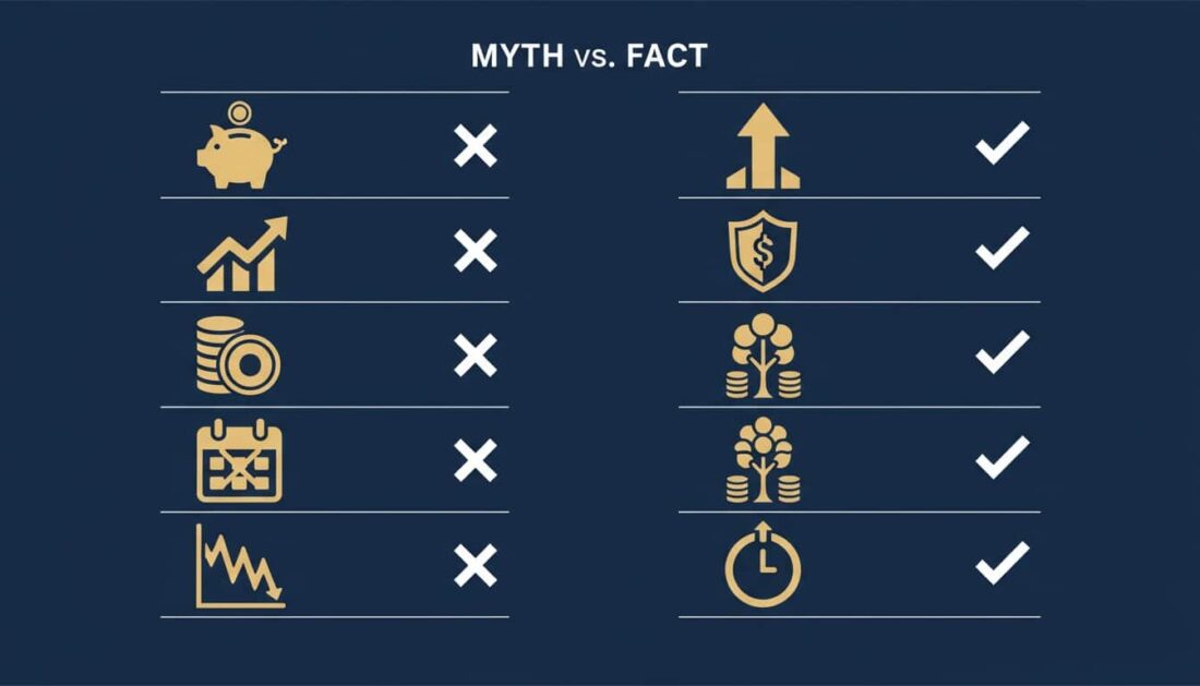 Gold IRA myths versus facts comparison chart showing common misconceptions