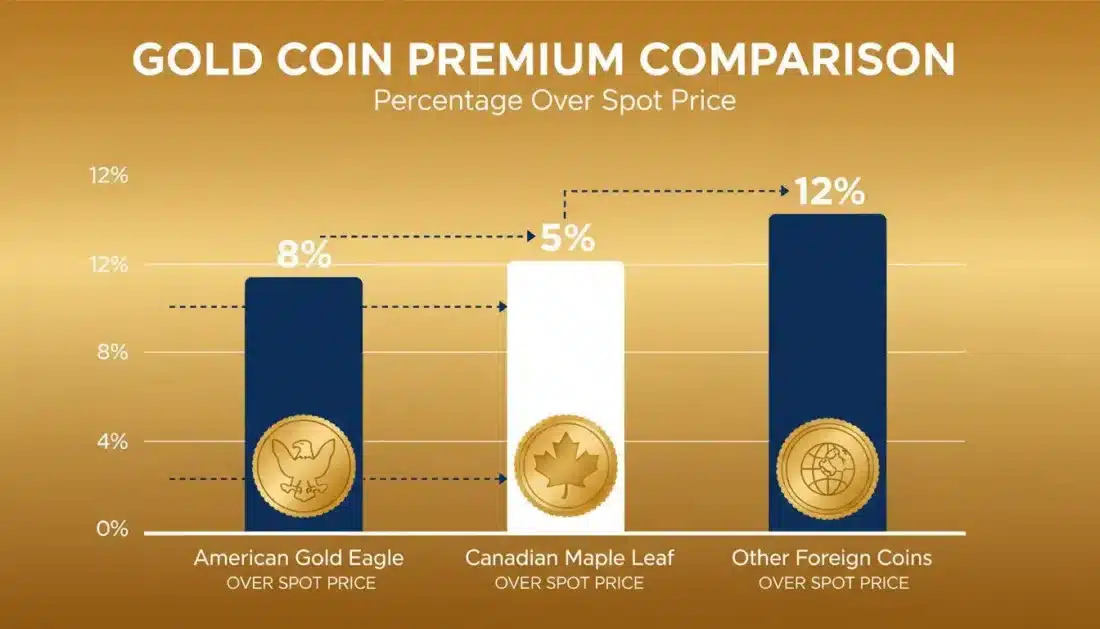 Gold coin premium comparison chart showing cost above spot price