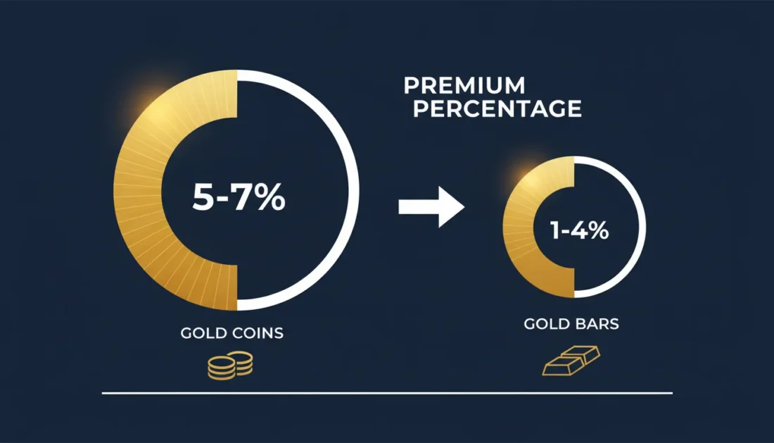 Gold premium comparison chart showing coins versus bars pricing