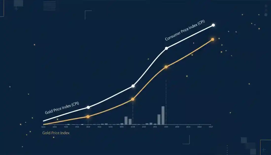 Gold price compared to consumer price index historical chart