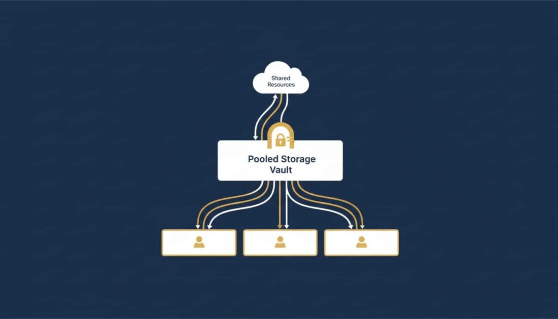 Infographic showing how commingled gold storage pools holdings from multiple customers