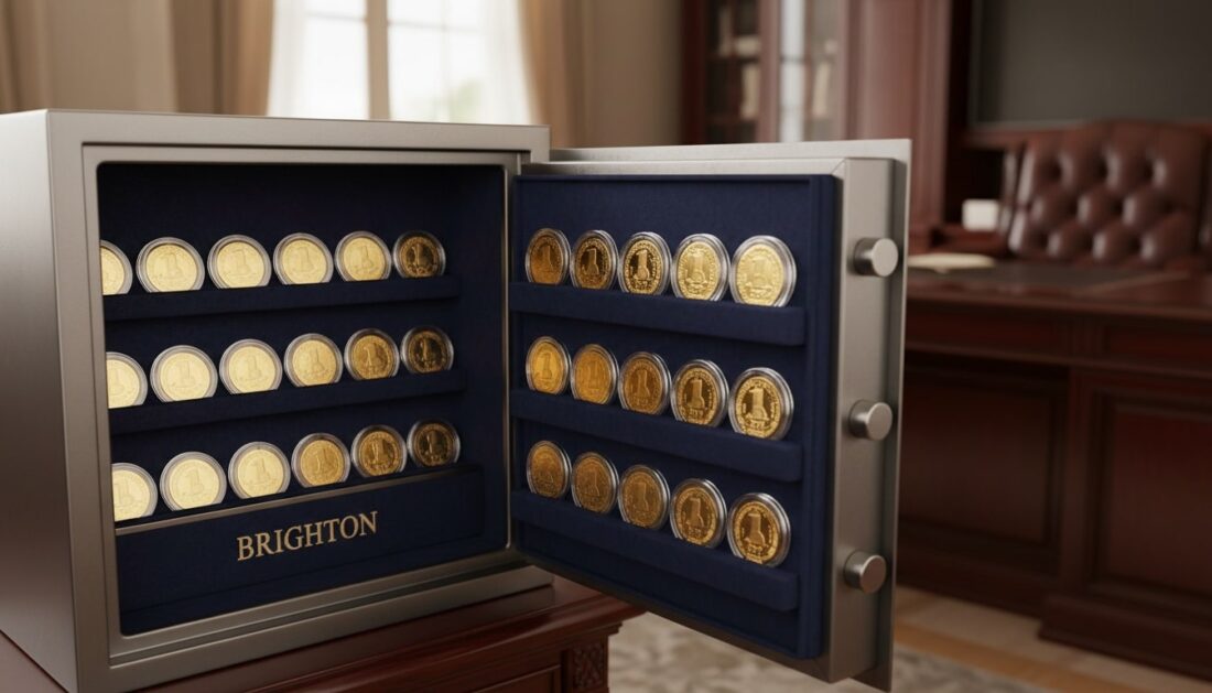 Organized gold coin collection in secure home safe