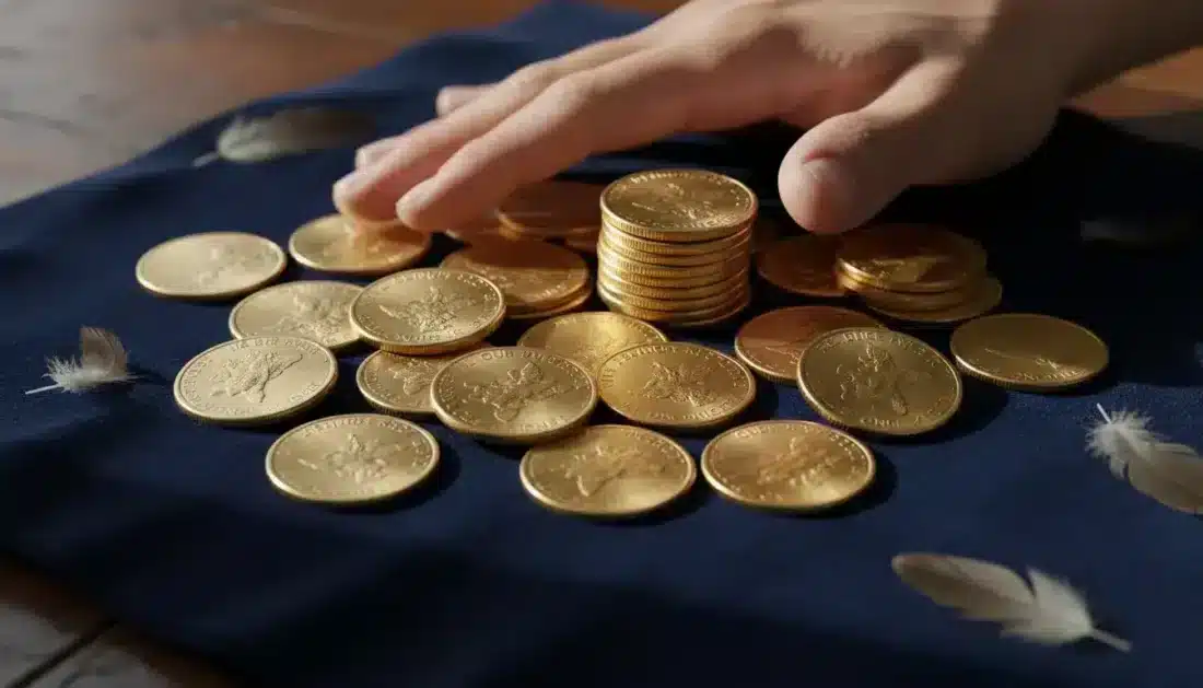 Physical gold American Eagle coins representing tangible ownership