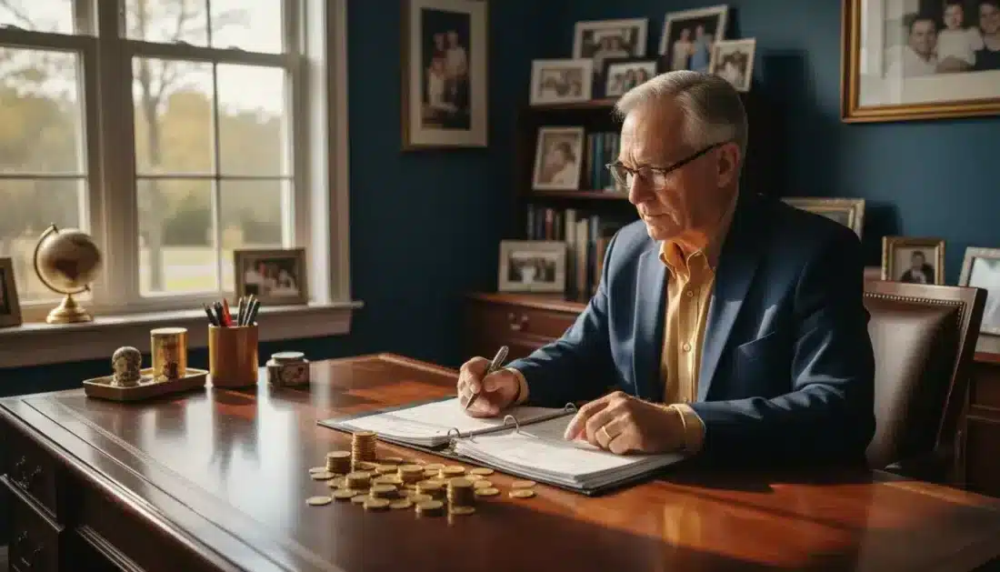 Retirement age man reviewing gold holdings during economic uncertainty