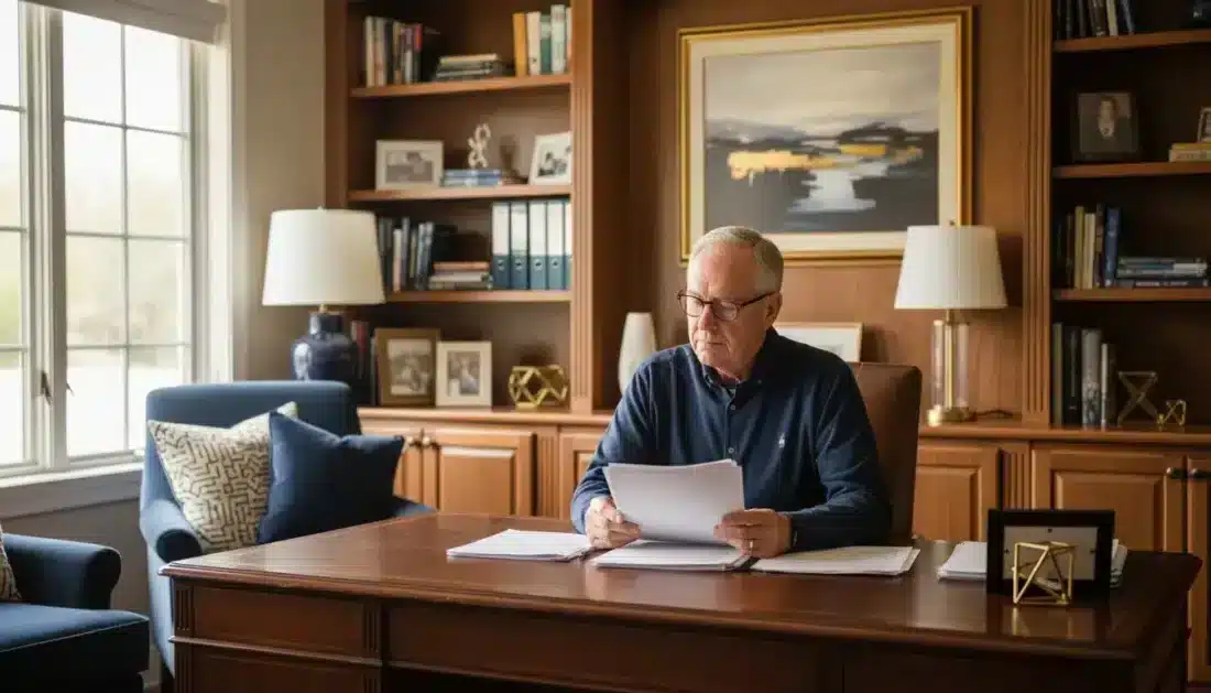 Retirement customer carefully evaluating precious metals documentation