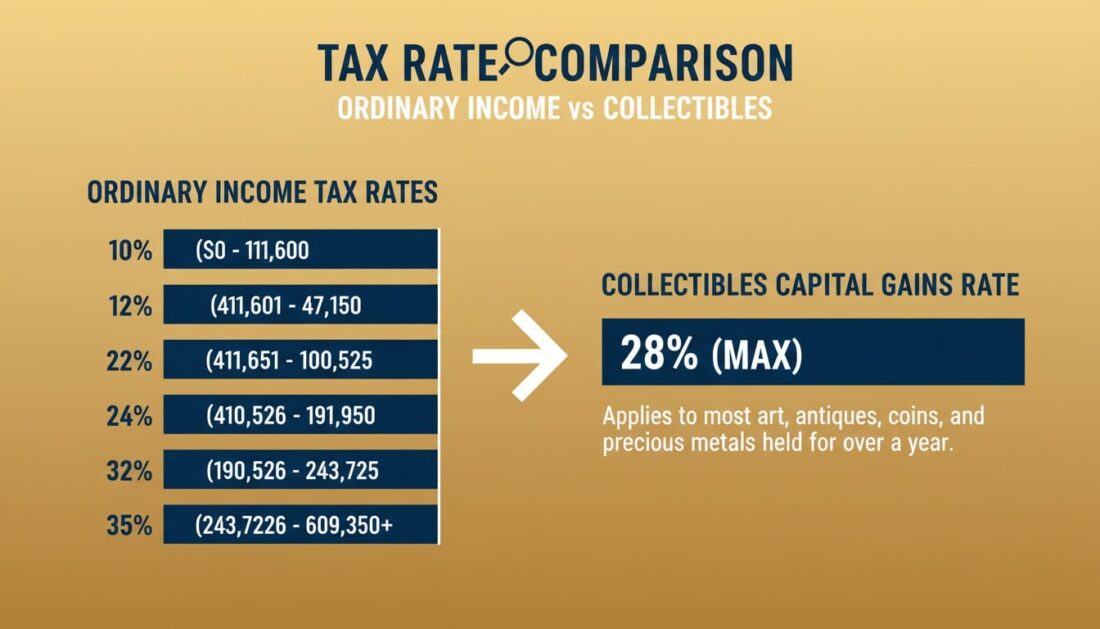 Tax comparison chart for gold IRA distributions showing ordinary income treatment