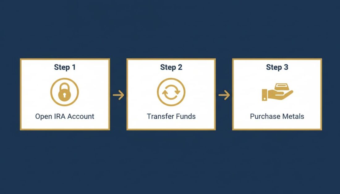 Three step Gold IRA rollover process Open Account Transfer Funds Purchase Metals