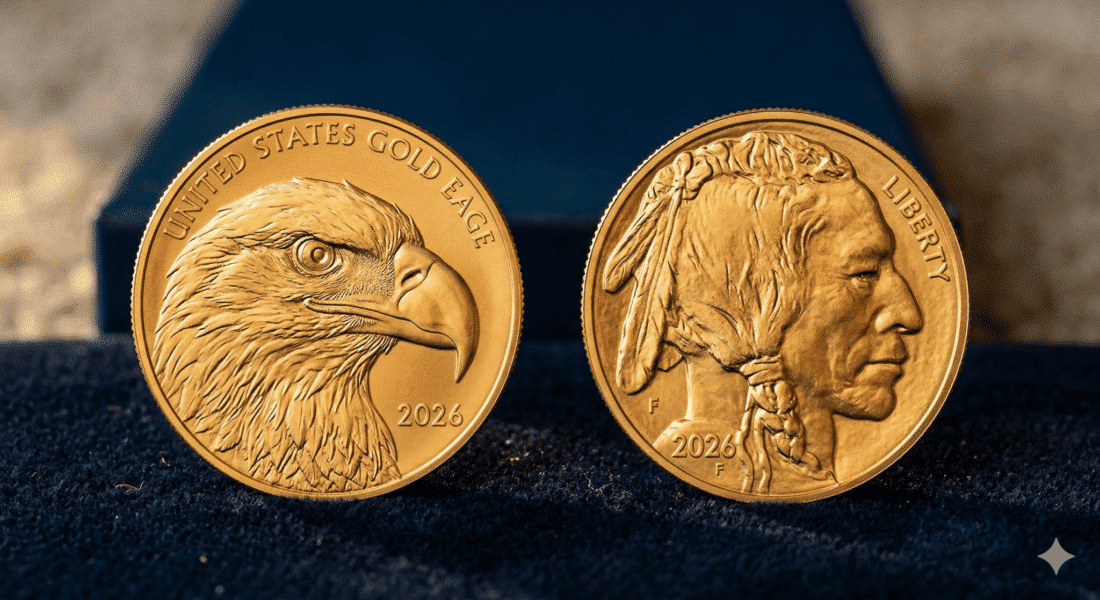 American Gold Eagle and Gold Buffalo coins side by side comparison