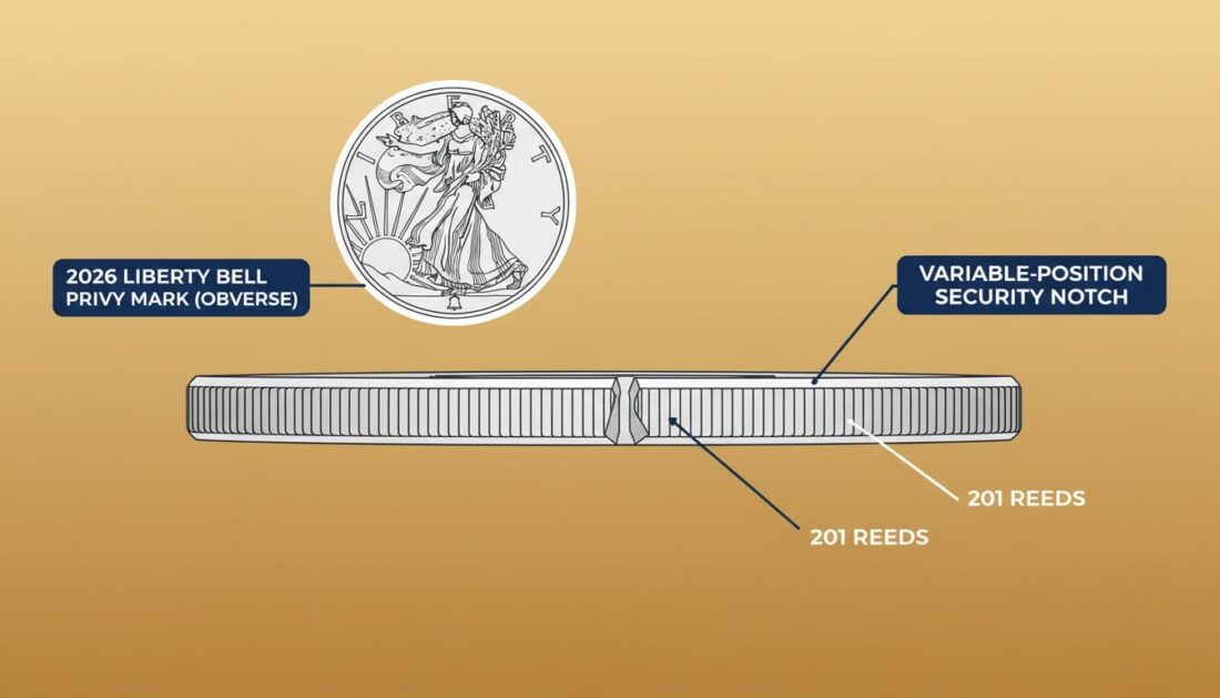 American Silver Eagle Type 2 reeded edge security features and privy mark verification guide