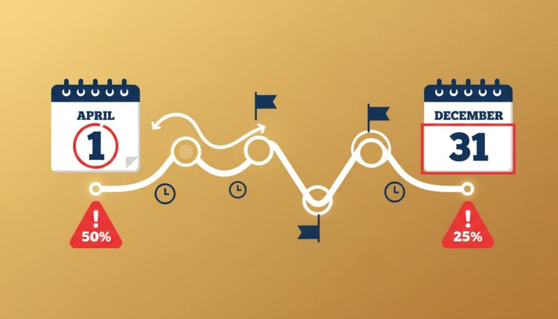 Gold IRA RMD deadlines calendar showing 2026 penalty reduction under SECURE Act 2.0