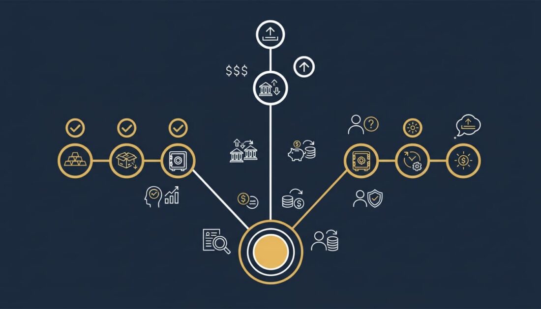 Gold IRA distribution decision tree comparing delivery versus cash versus storage