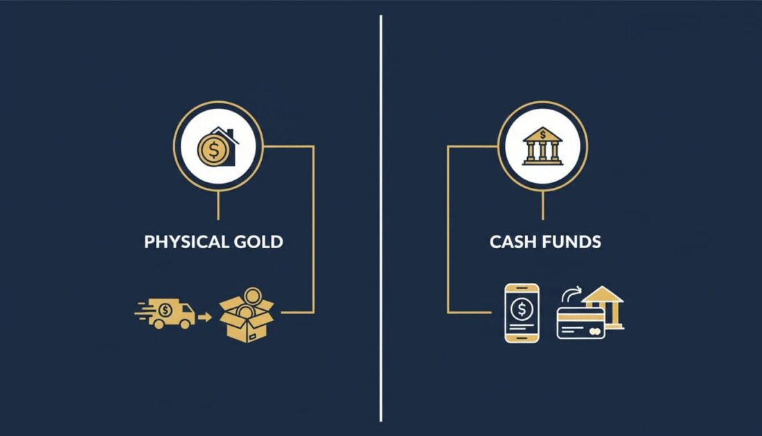Gold IRA distribution options comparing physical metal delivery versus cash liquidation