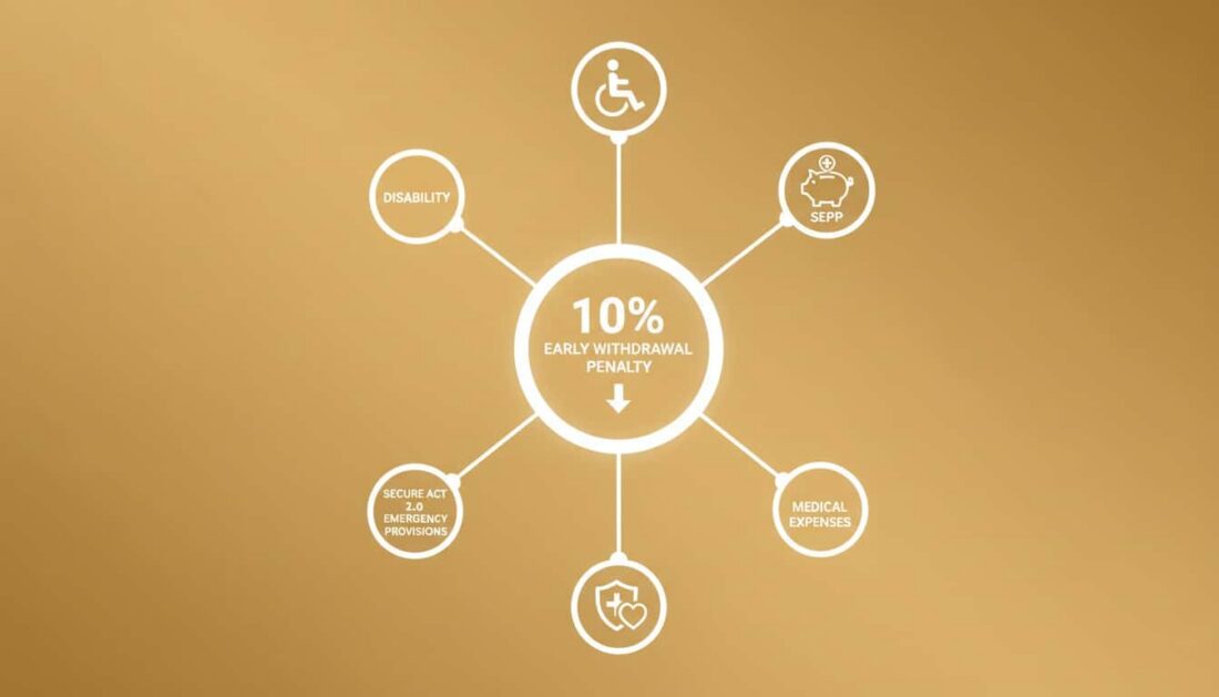 Gold IRA early withdrawal penalty exceptions chart for 2026