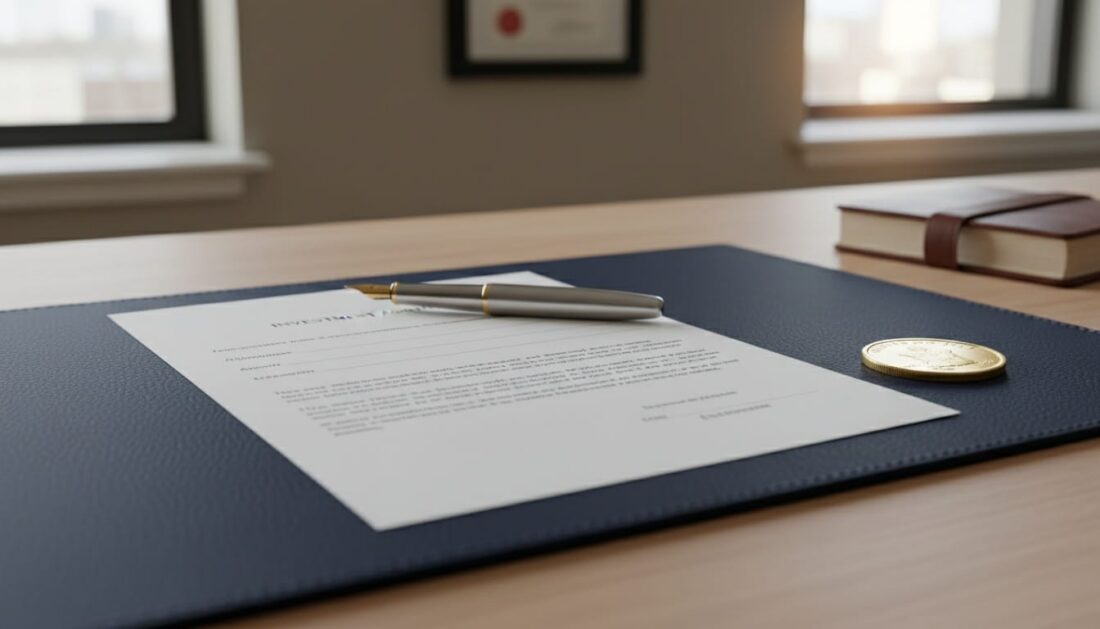 Gold IRA transfer documents with American Gold Eagle coin on desk