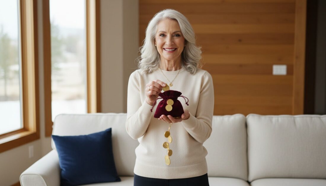 Retirement aged woman with gold coins from Roth Gold IRA distribution