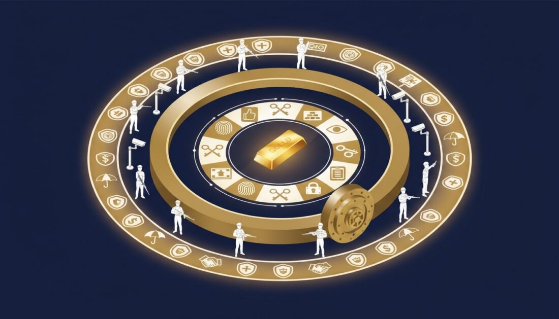 Tiered security layers diagram of an IRS approved precious metals depository