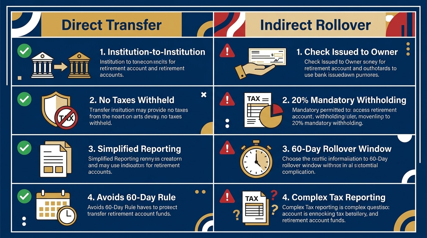Direct transfer versus indirect rollover rules comparison for Gold IRA