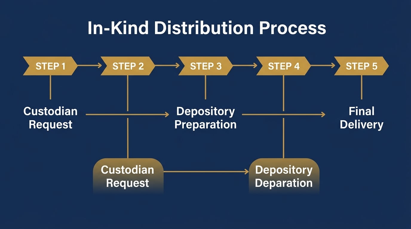 Five step in-kind gold IRA distribution process from request to delivery