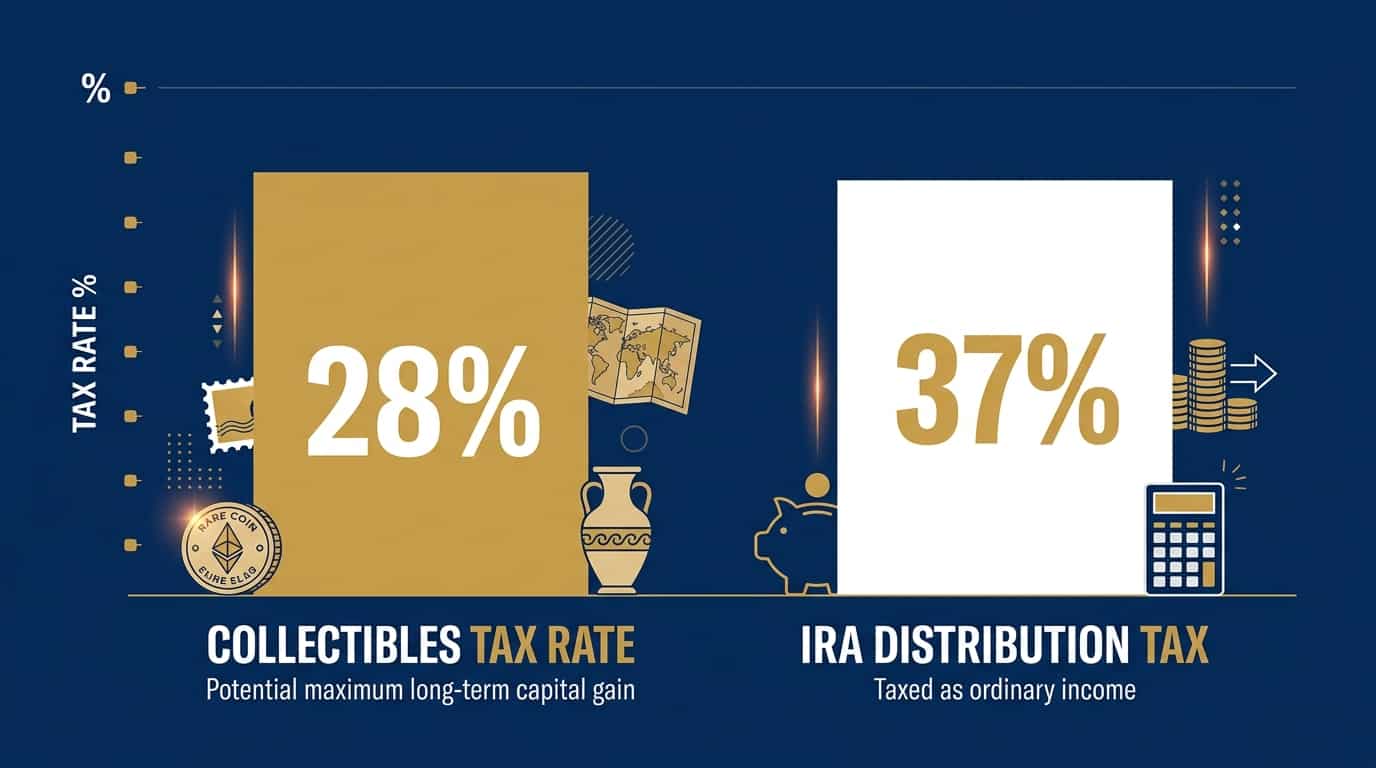 Tax rate comparison chart showing collectibles rate versus Gold IRA distribution treatment