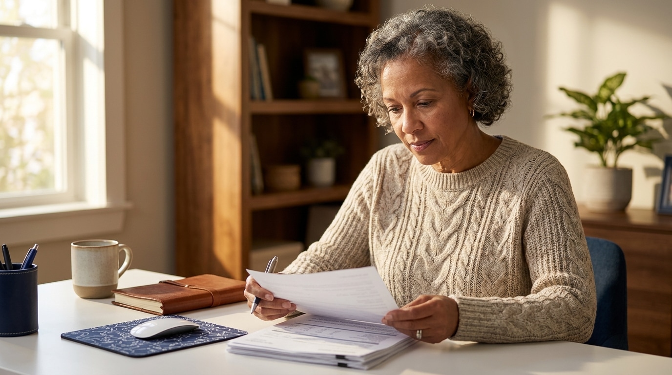retirement aged American reviewing gold IRA account documents