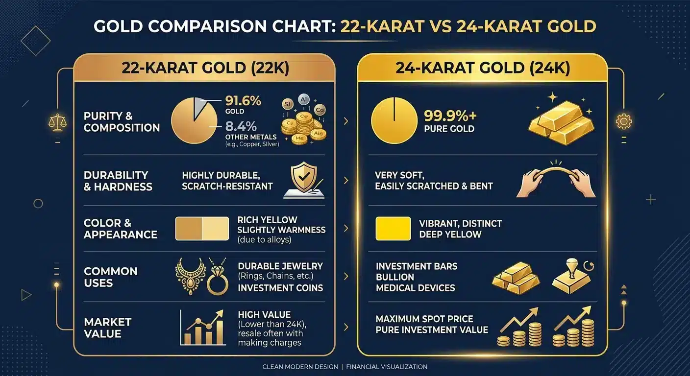 22 karat gold versus 24 karat gold durability comparison chart