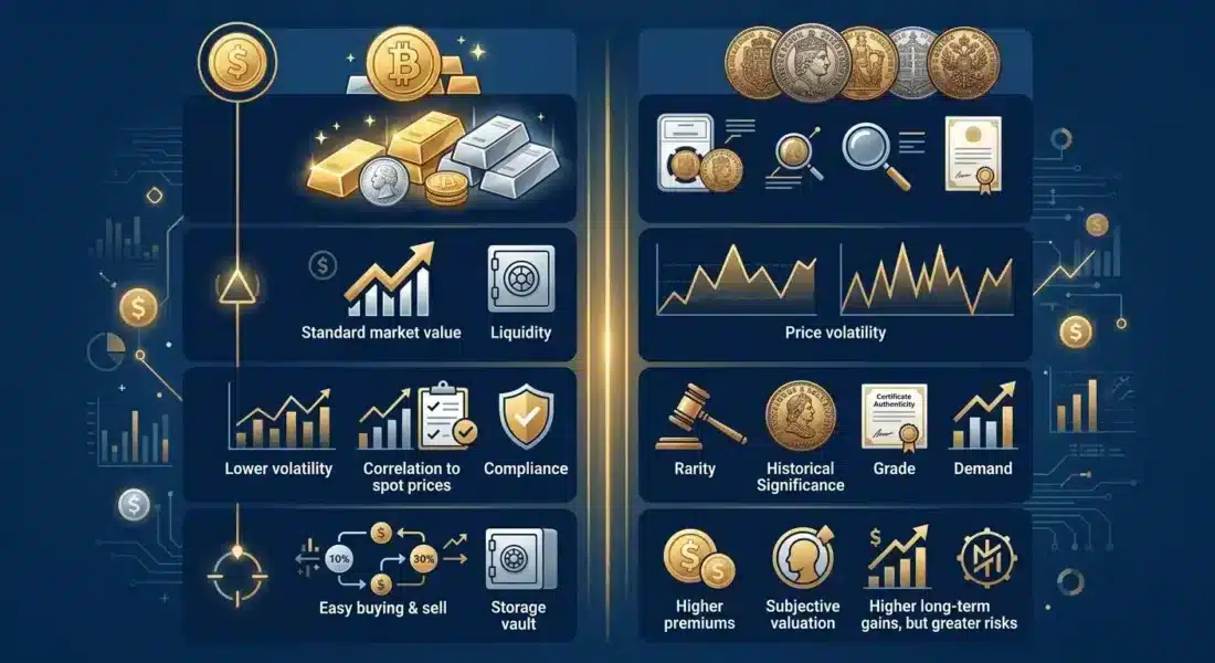 IRA eligibility comparison chart bullion versus numismatic coins