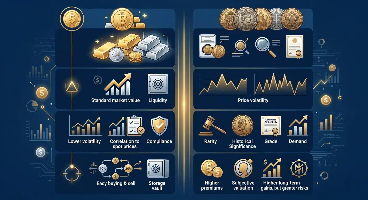 IRA eligibility comparison chart bullion versus numismatic coins