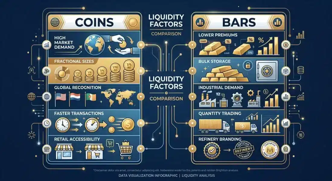 Liquidity comparison chart for gold coins versus gold bars