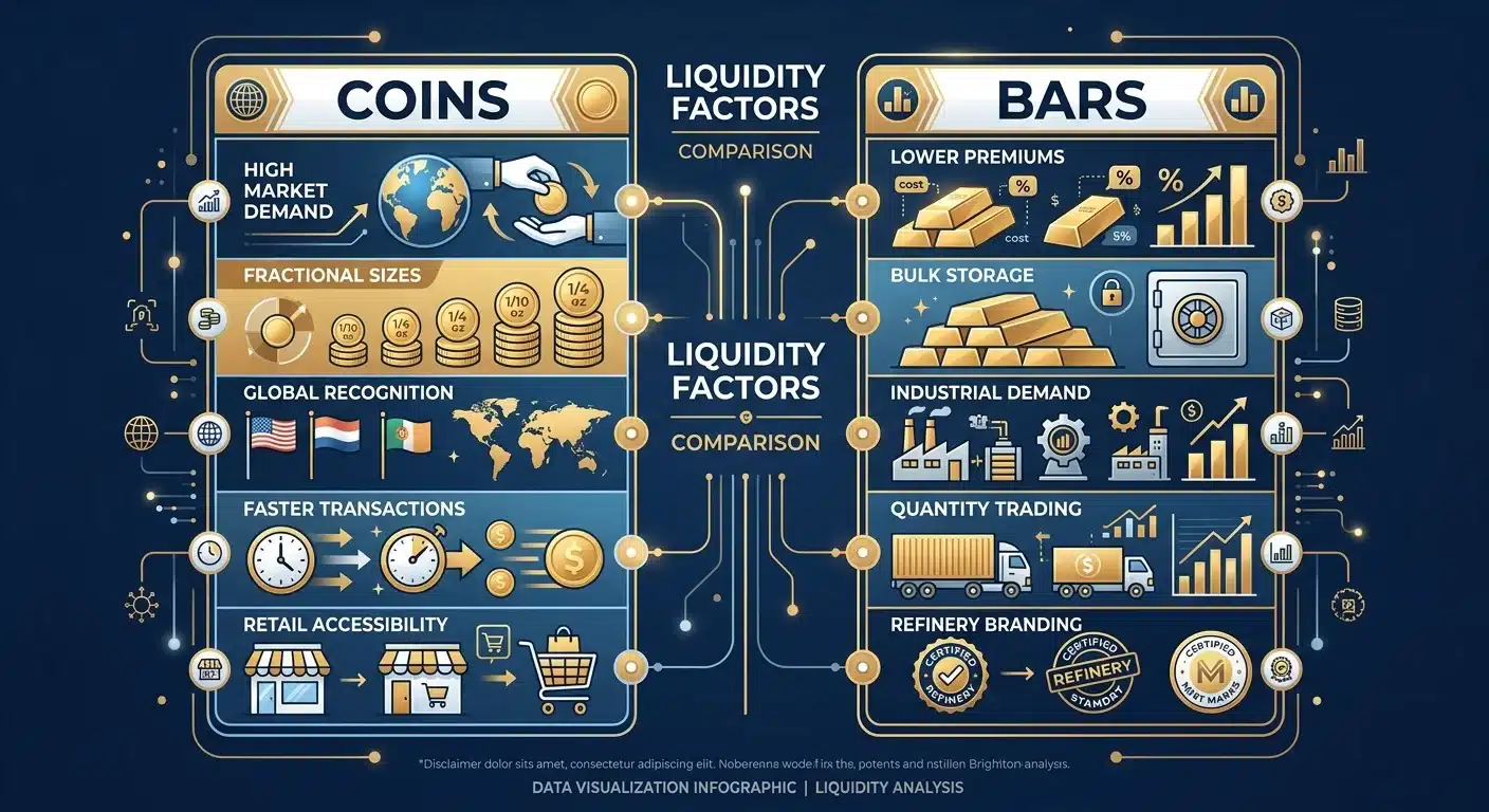 Liquidity comparison chart for gold coins versus gold bars
