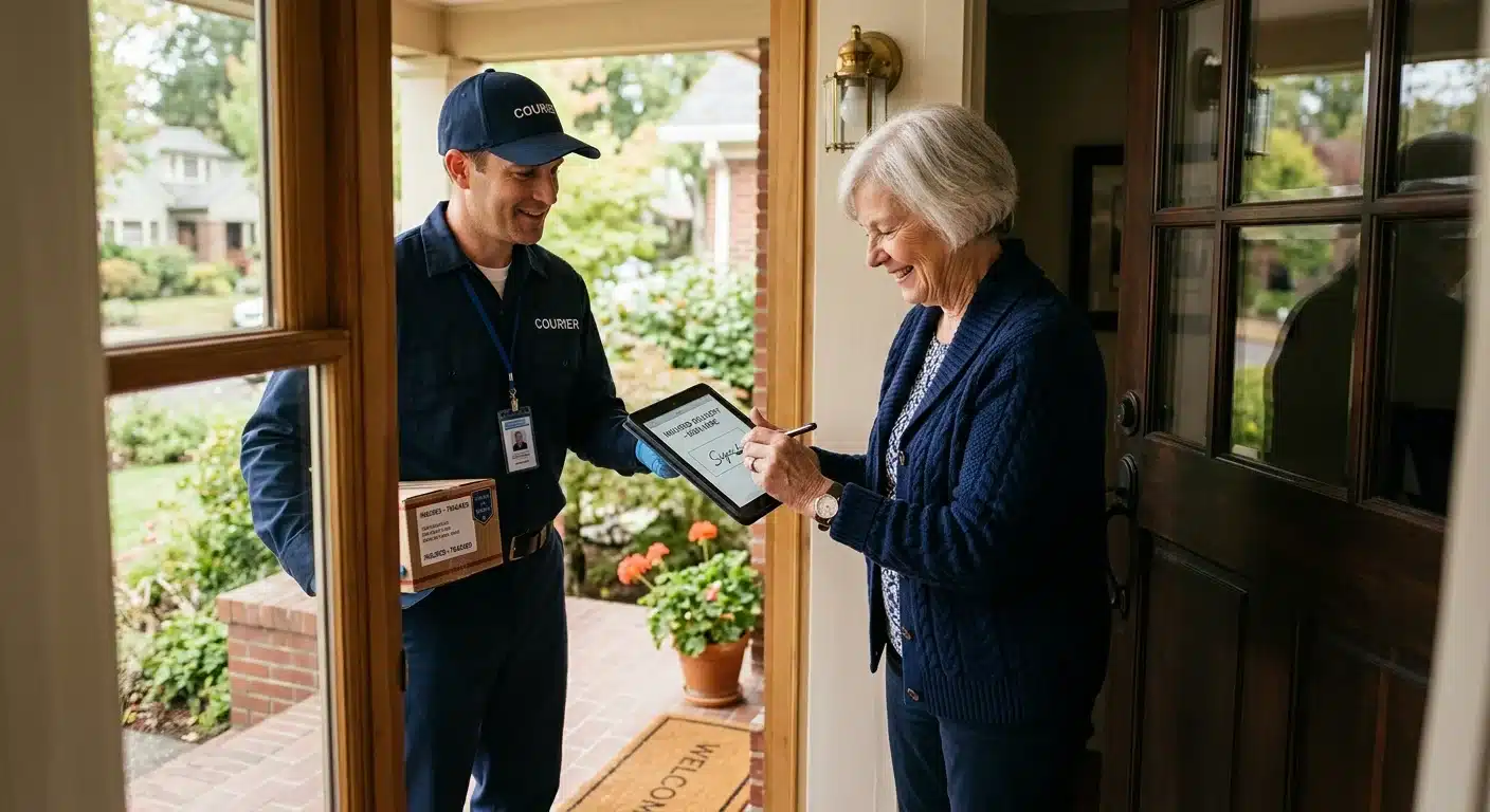 Customer signing for secure delivery of physical gold shipment
