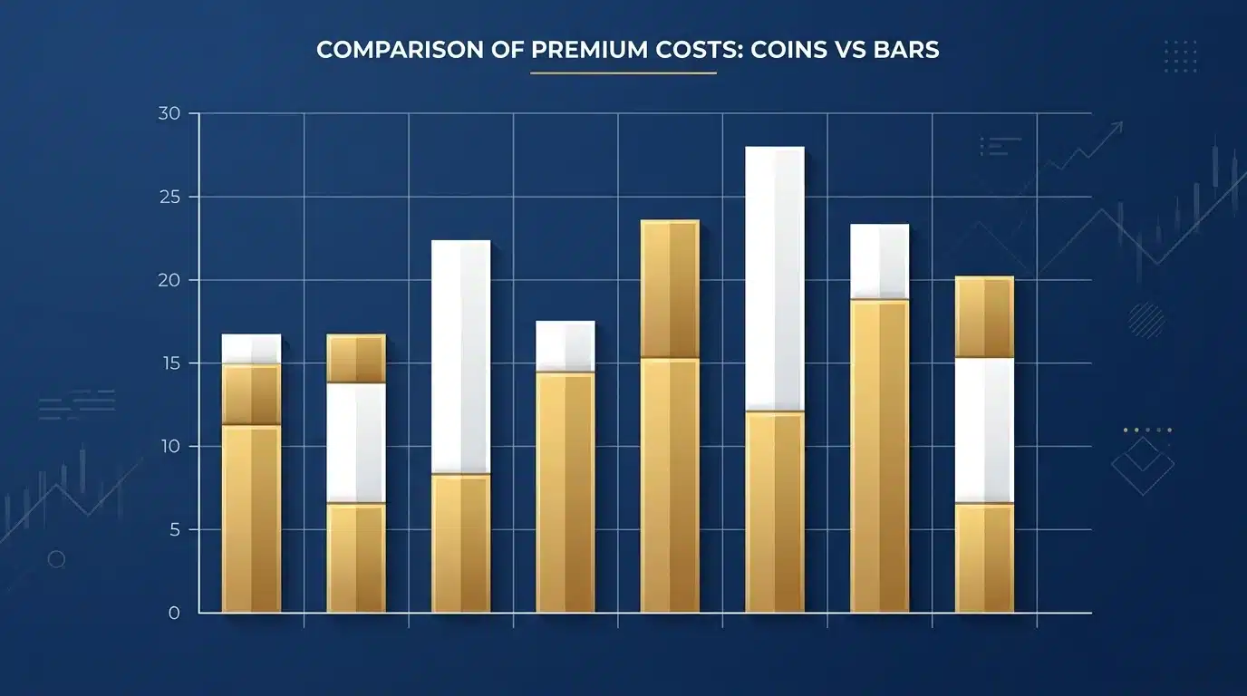 Premium cost comparison for gold coins and gold bars