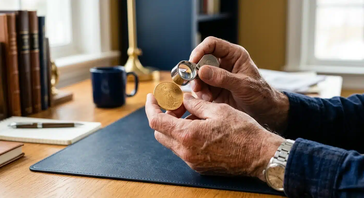 Customer verifying physical gold delivery against purchase documentation