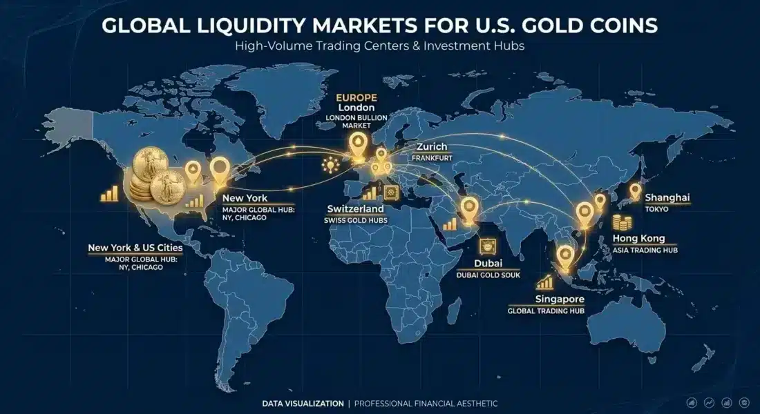 Global liquidity markets for US minted gold coins visualization