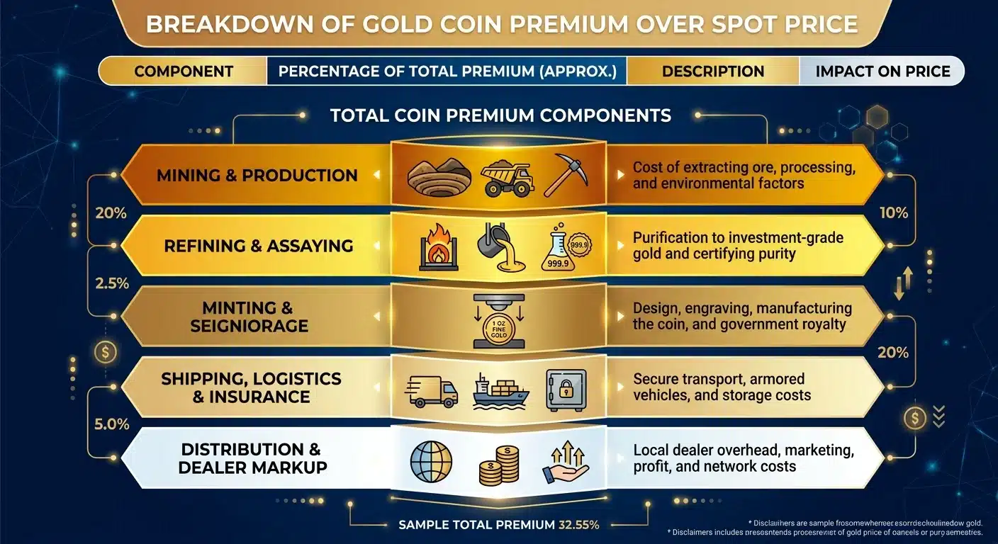 Gold coin premium cost breakdown chart for purchasers