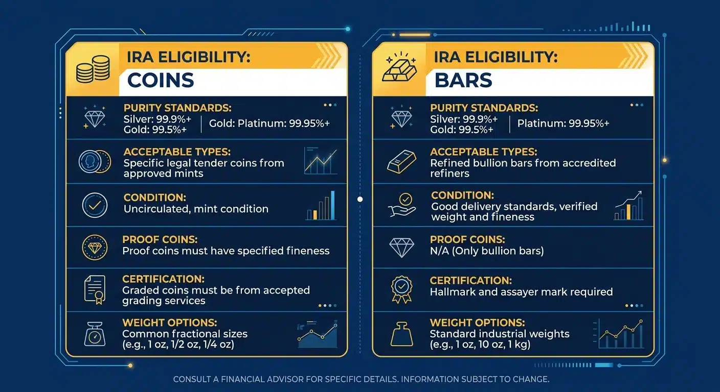 IRA eligibility requirements for gold coins and bars