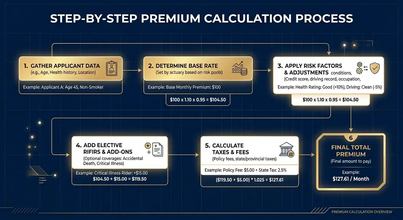 Step-by-step gold premium calculation flowchart with example numbers