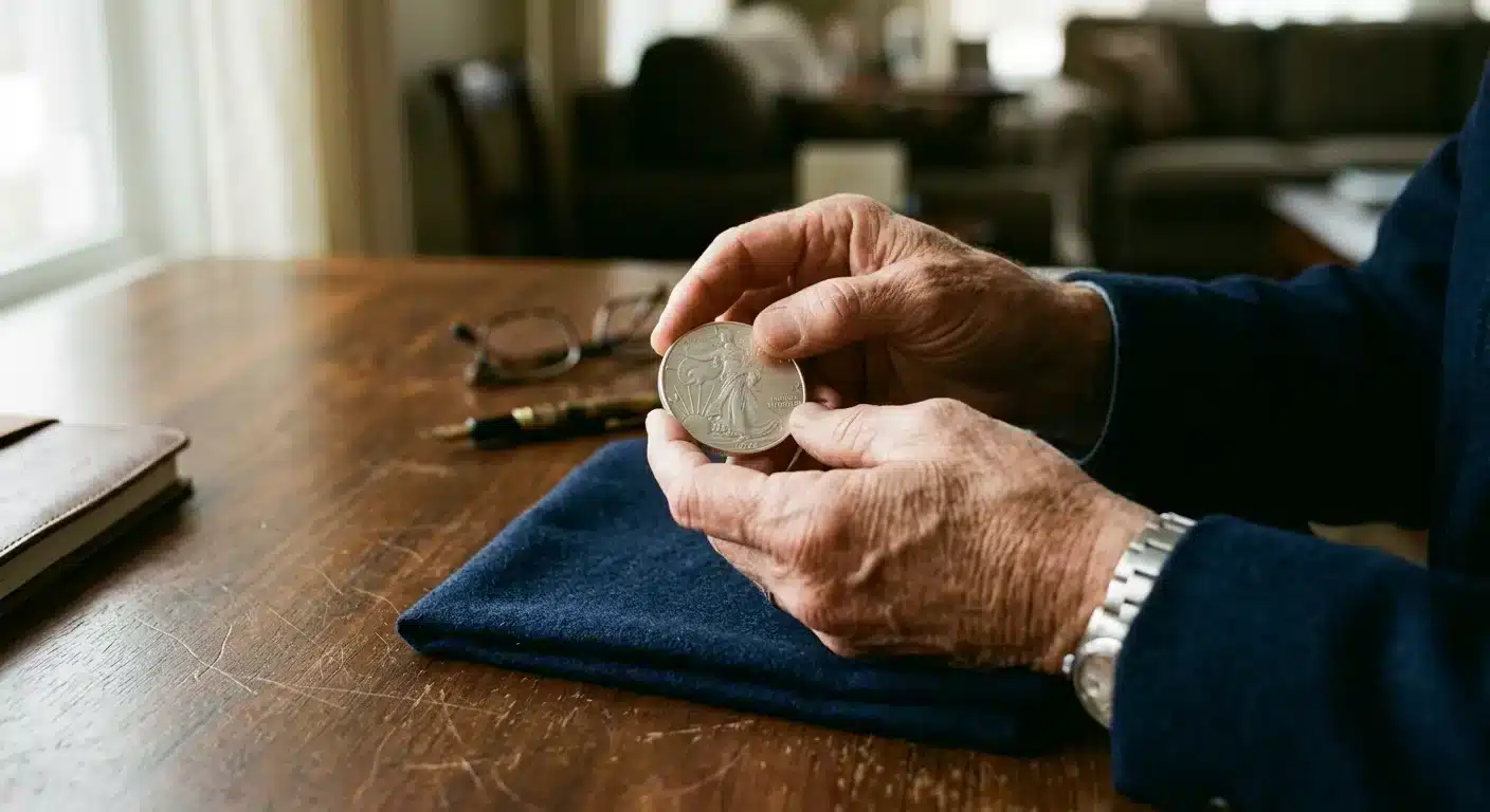 proper silver coin handling technique by edges