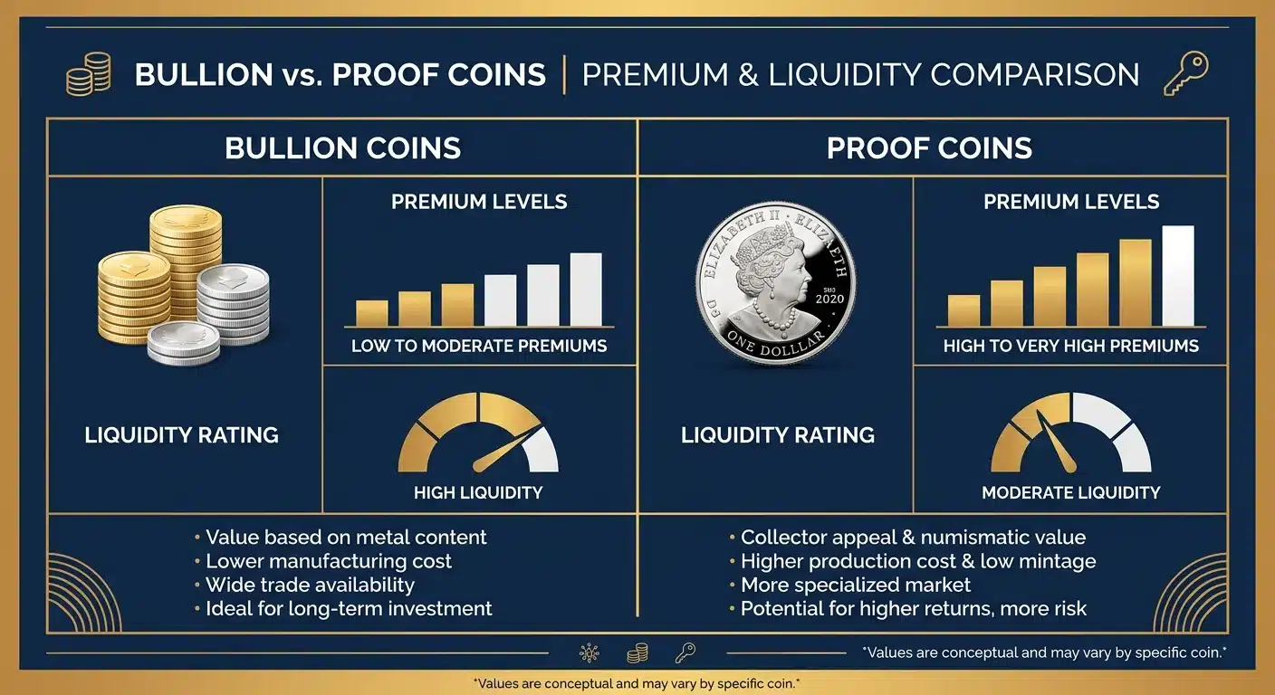 Silver bullion coins compared to proof coins for retirement accounts