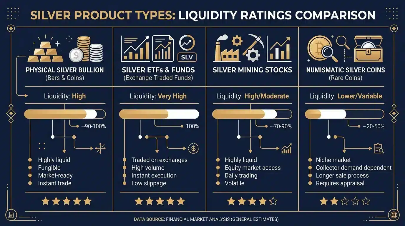 Silver product liquidity comparison chart for physical owners