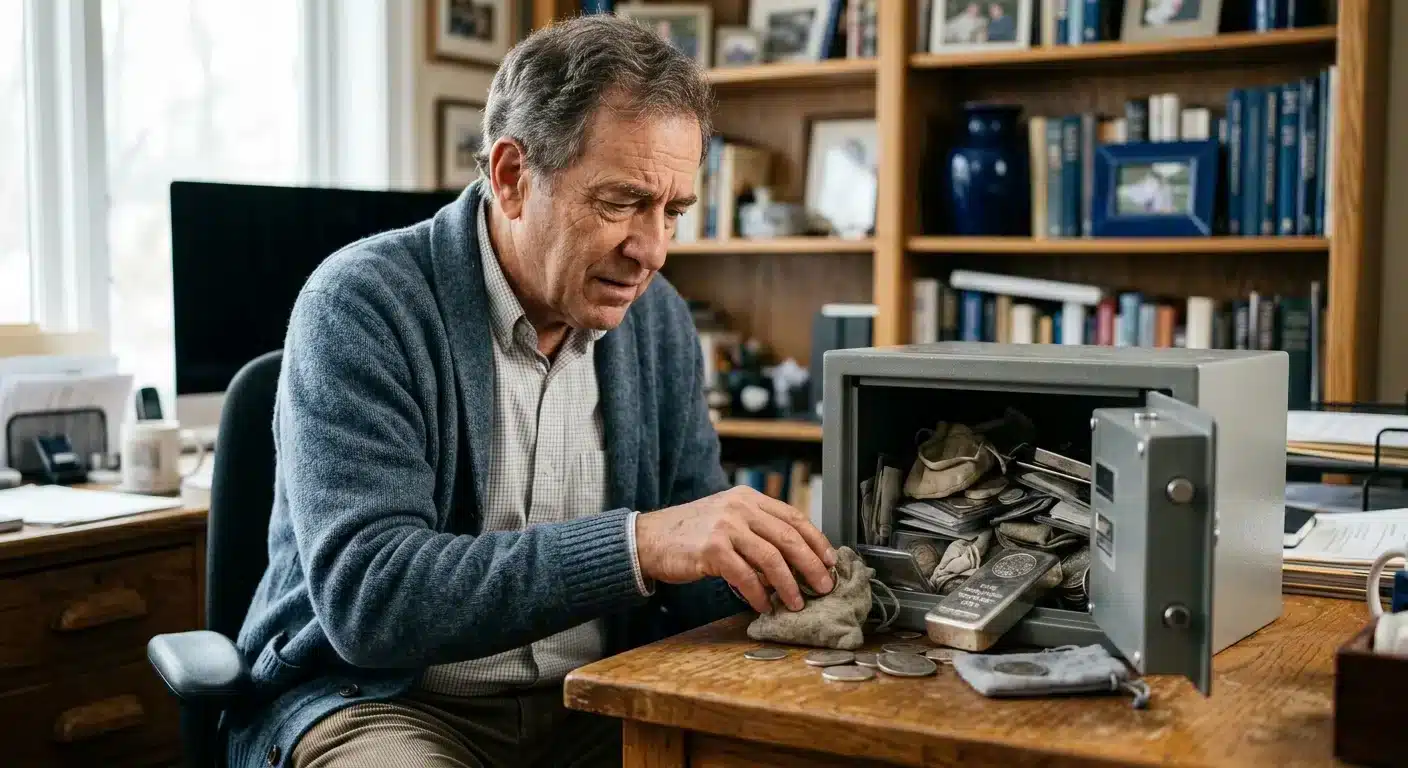 retirement aged American evaluating home safe inadequacy for bulk silver storage