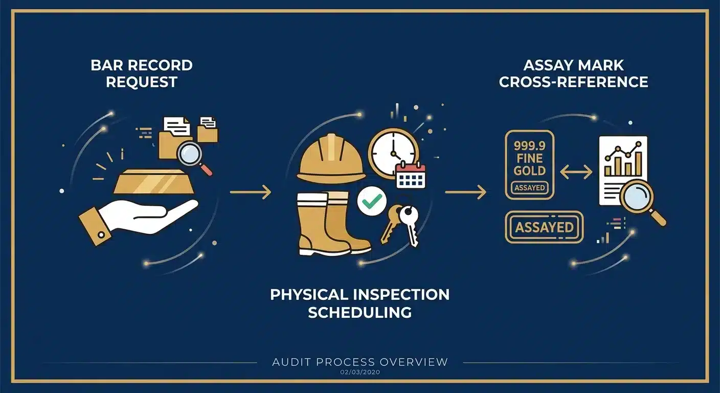 Three step physical gold audit process flow diagram