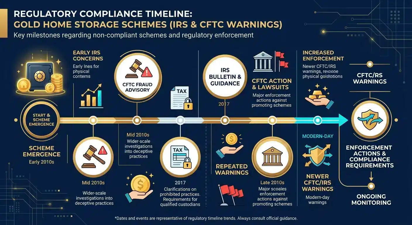 IRS and CFTC regulatory warnings on home storage gold IRA schemes